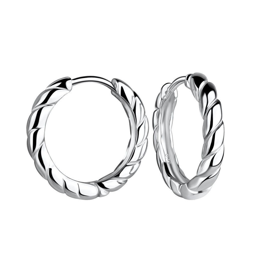 [10029552] Créoles huggie torsadées en argent 18 mm
