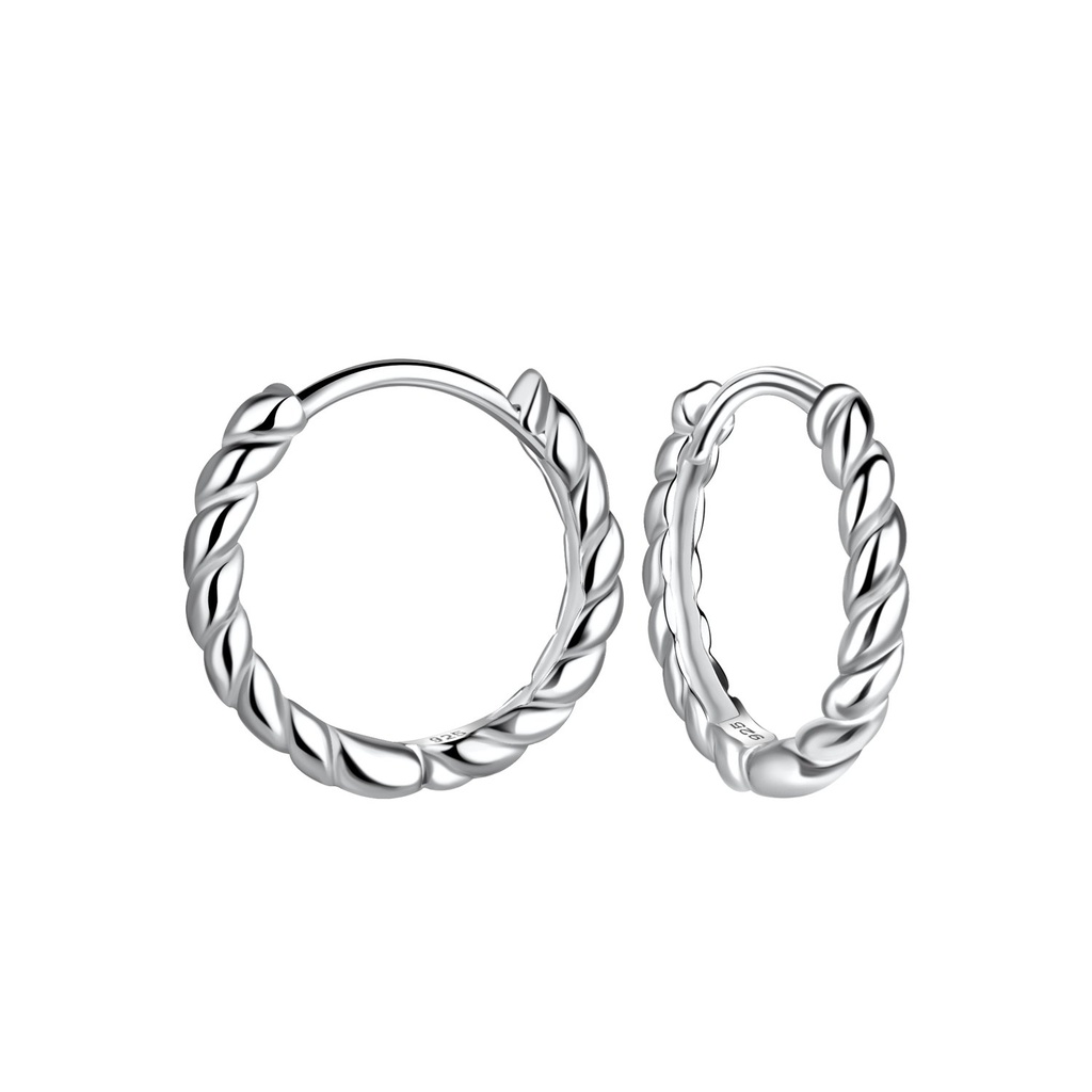 [10029720] Créoles huggie torsadées en argent 14 mm