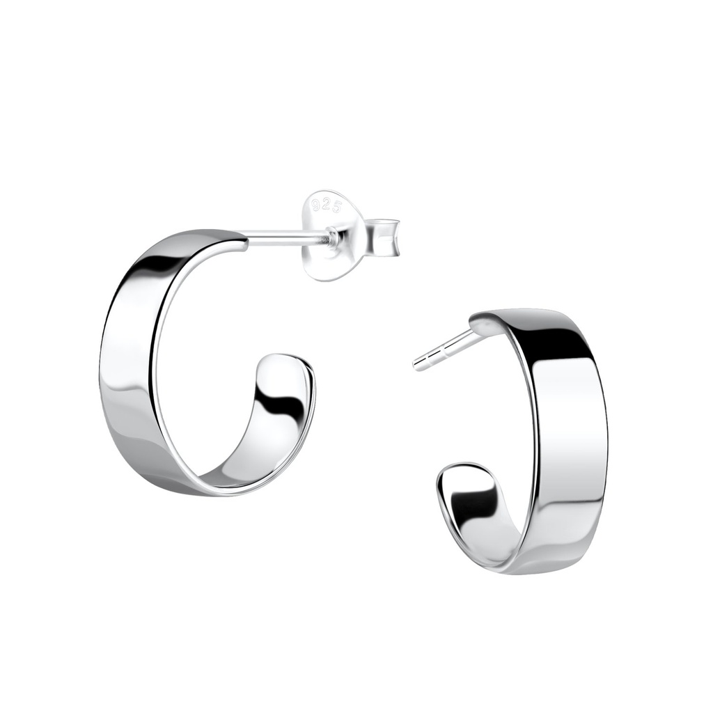 Silver Half Hoop Stud Earrings