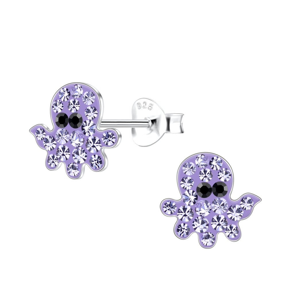 Puces d'oreilles pieuvre en argent