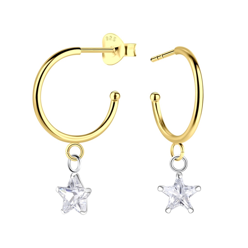 Silver Star Half Hook Stud Earrings