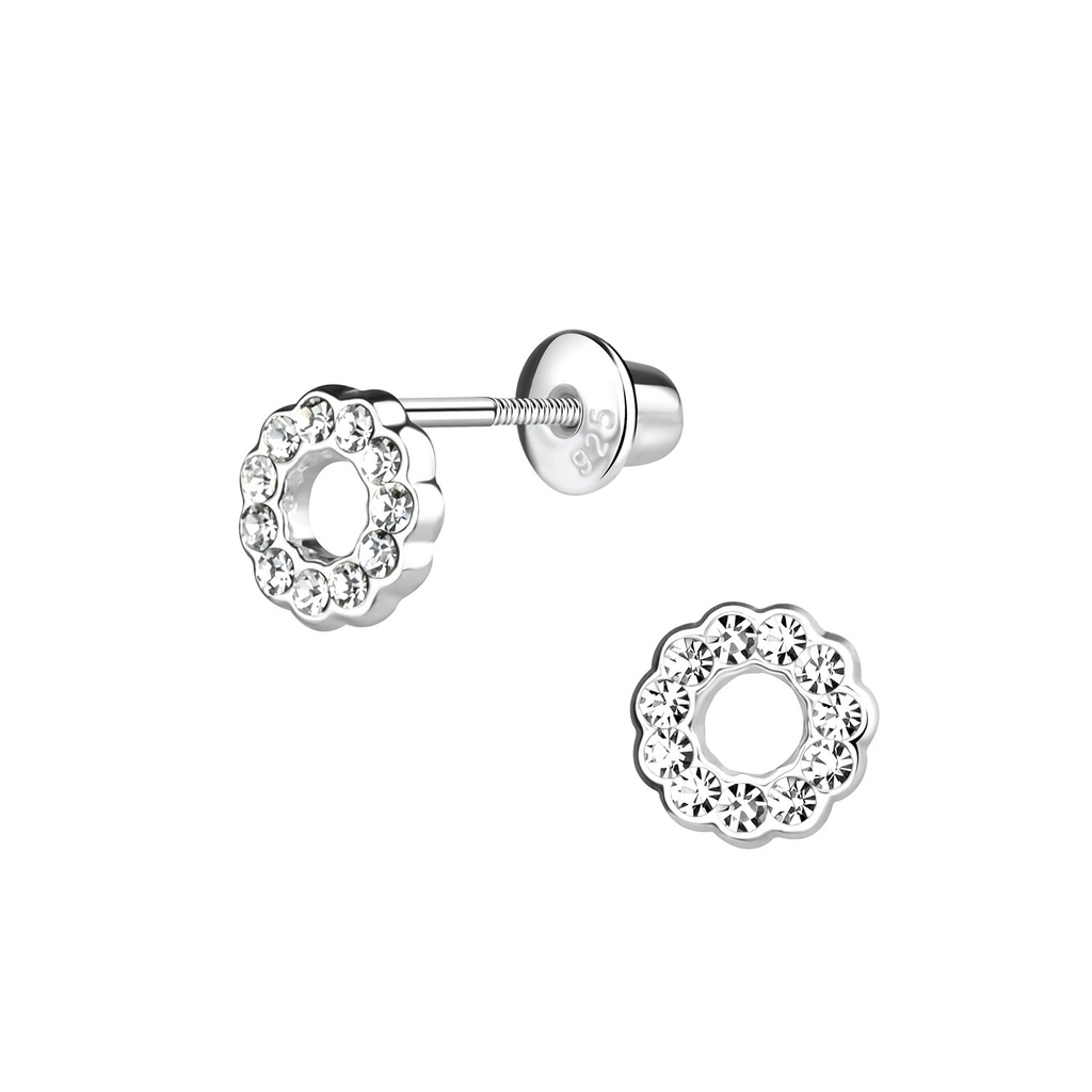 [10013496] Boucles d'oreilles bullet à fermoir à vis fleur en argent