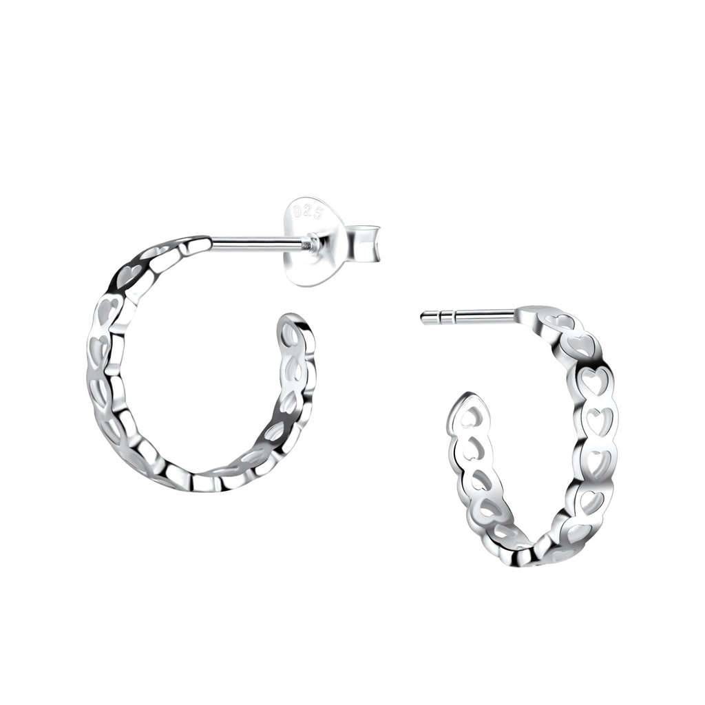 Puces d'oreilles demi-créole cœur en argent
