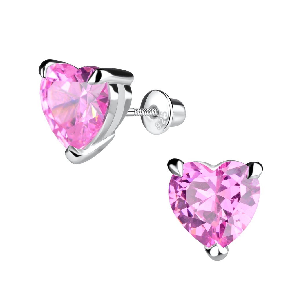 Boucles d'oreilles bullet à fermoir à vis cœur en argent