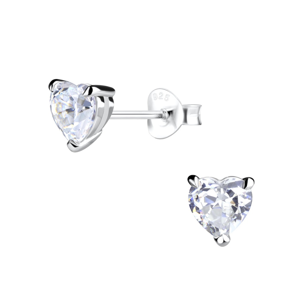 5mm Heart Cubic Zirconia Silver Stud Earrings