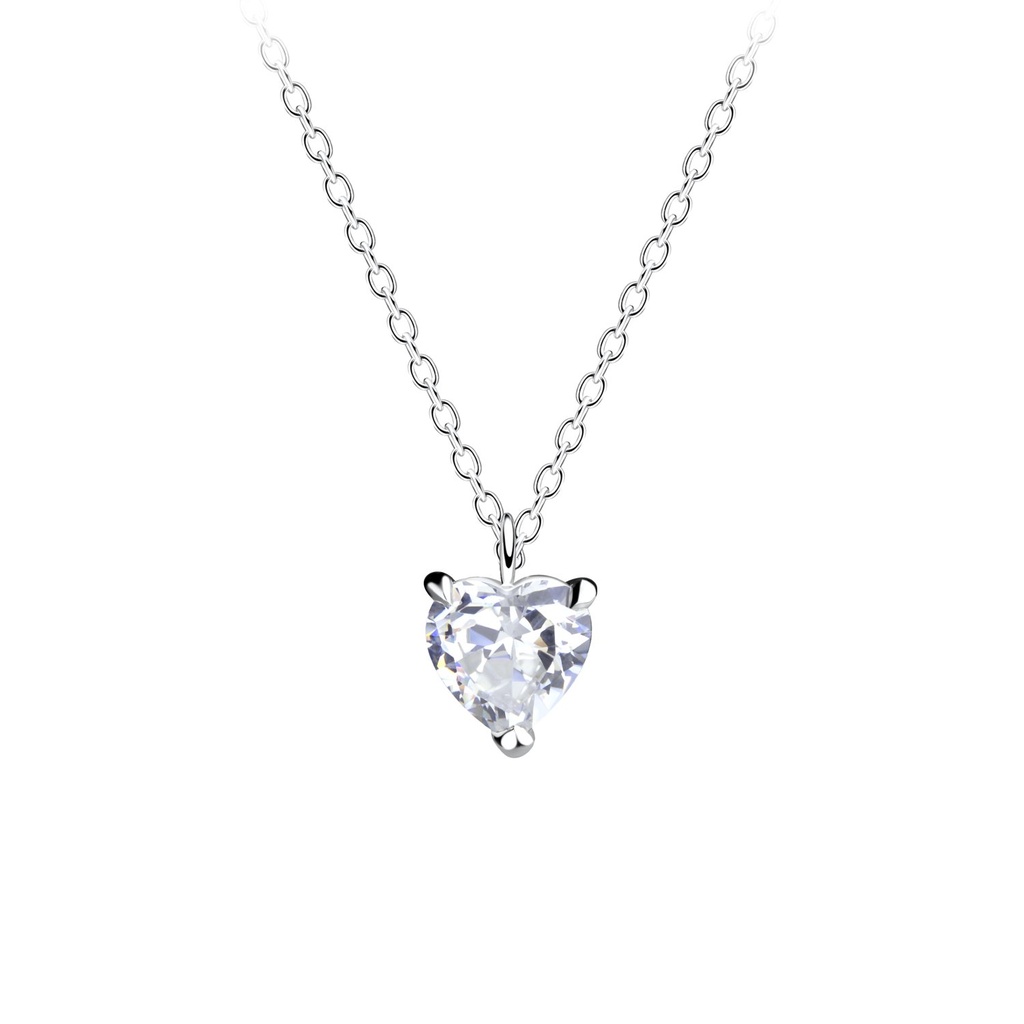 5mm Heart Cubic Zirconia Silver Necklace