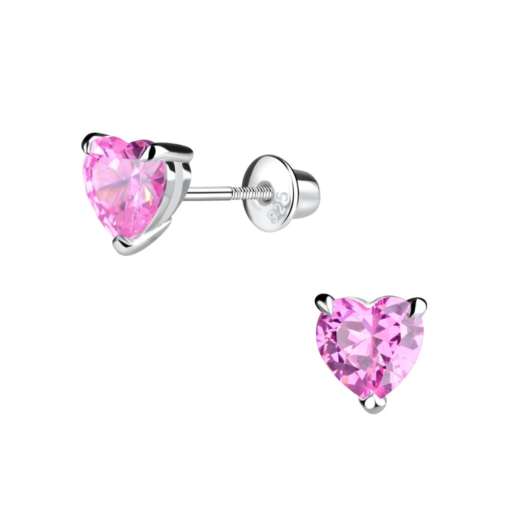 Silver Heart Screw Back Bullet Earrings