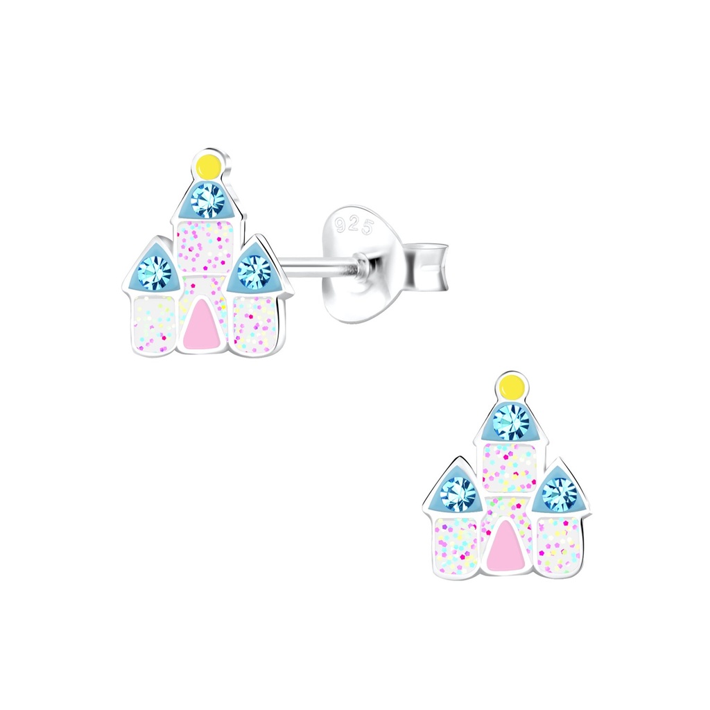 Puces d'oreilles château en argent