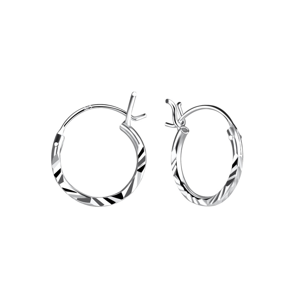 12mm Silver Diamond Cut French Lock Hoop Earrings