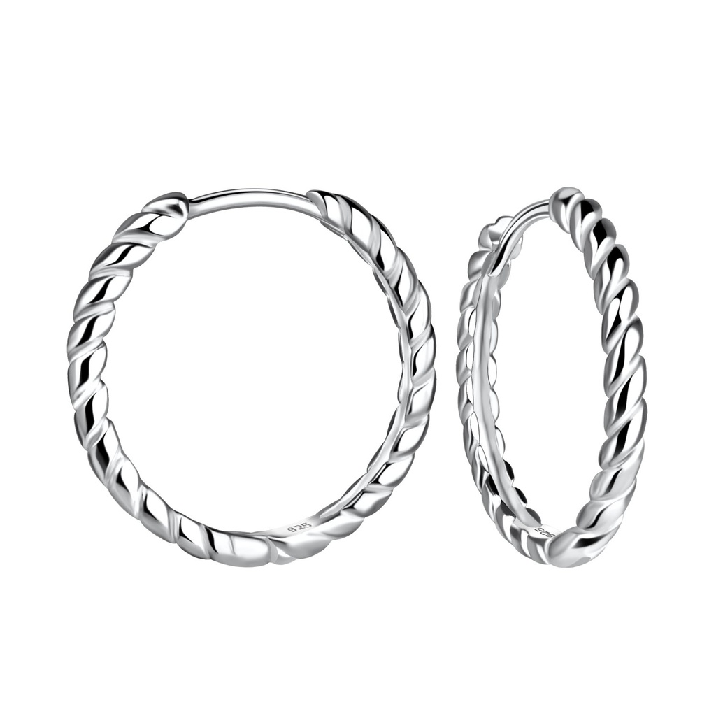 [10029722] Créoles huggie torsadées en argent