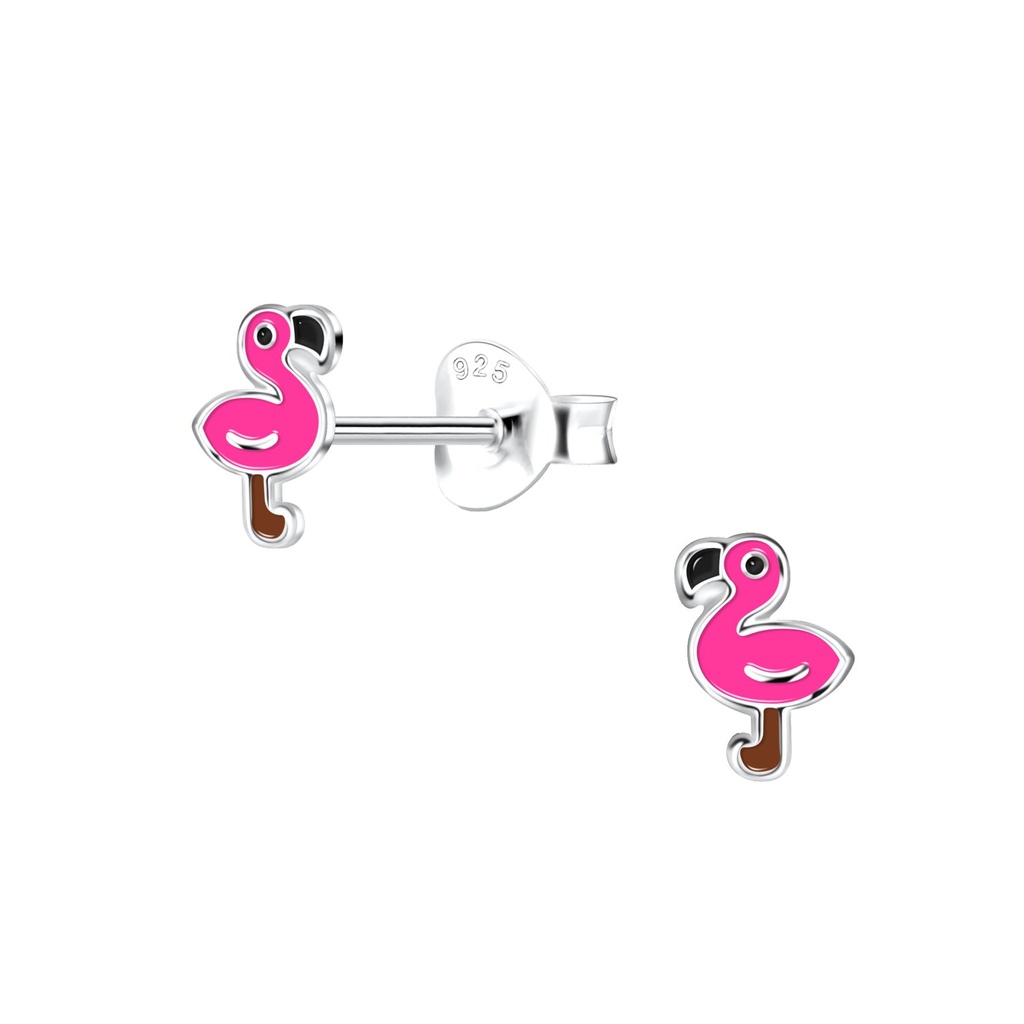 Puces d'oreilles flamant rose en argent