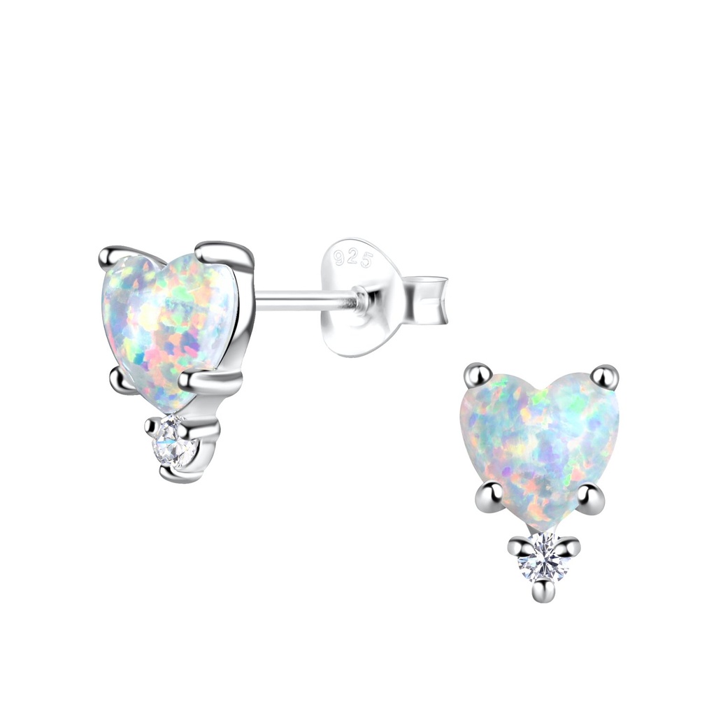 Puces d'oreilles opale cœur en argent