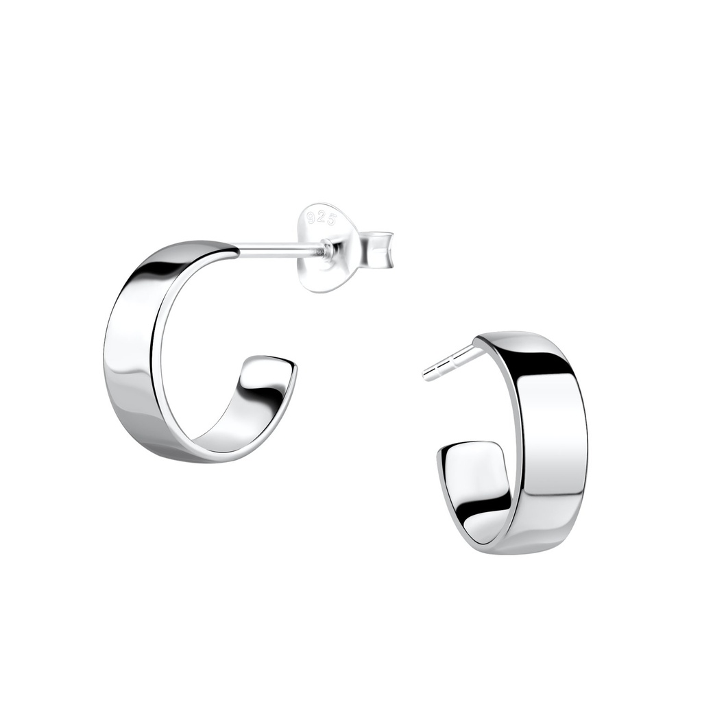 Silver Half Hoop Stud Earrings