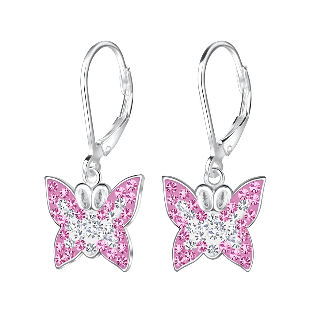 [10027351] Silver Butterfly Crystal Lever Back Earrings