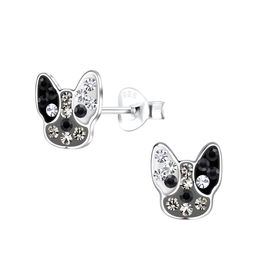 [10029205] Silver French Bulldog Stud Earrings