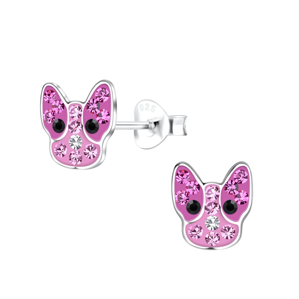 [10029206] Silver French Bulldog Stud Earrings