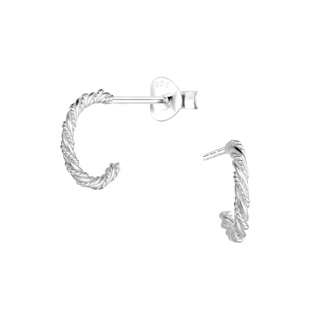 Puces d'oreilles demi-créole torsadées en argent