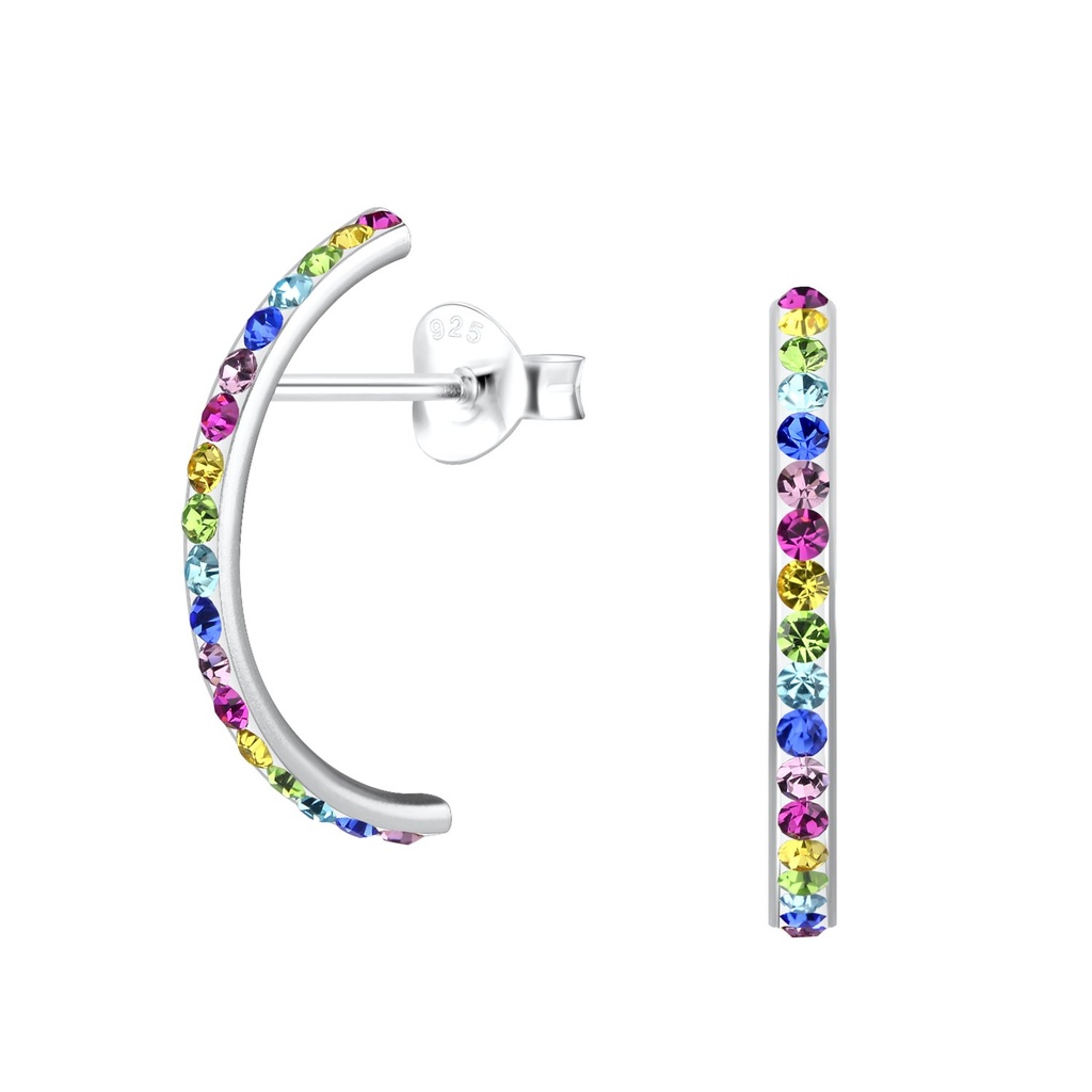 Puces d'oreilles arc-en-ciel en argent cristal