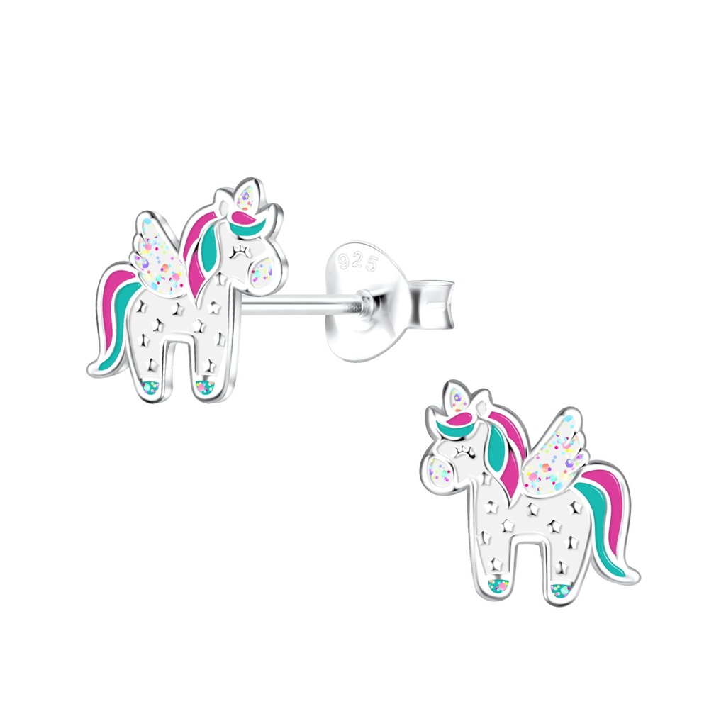 Silver Unicorn Stud Earrings