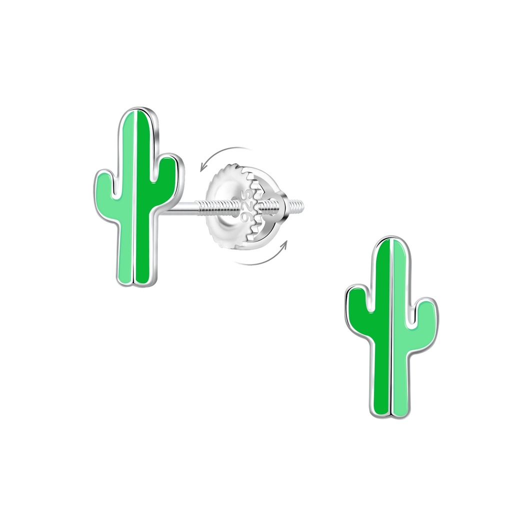 [10023125] Silver Cactus Screw Back Earrings