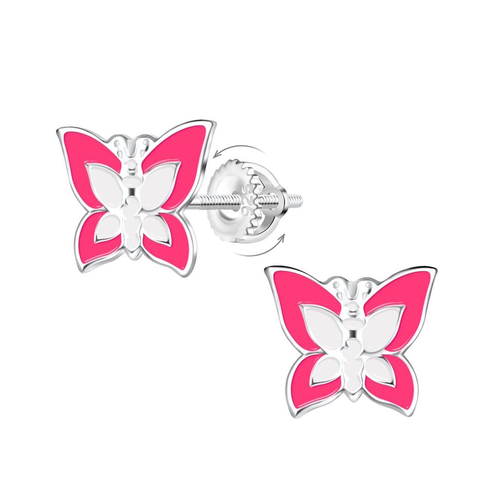 Silver Butterfly Screw Back Earrings