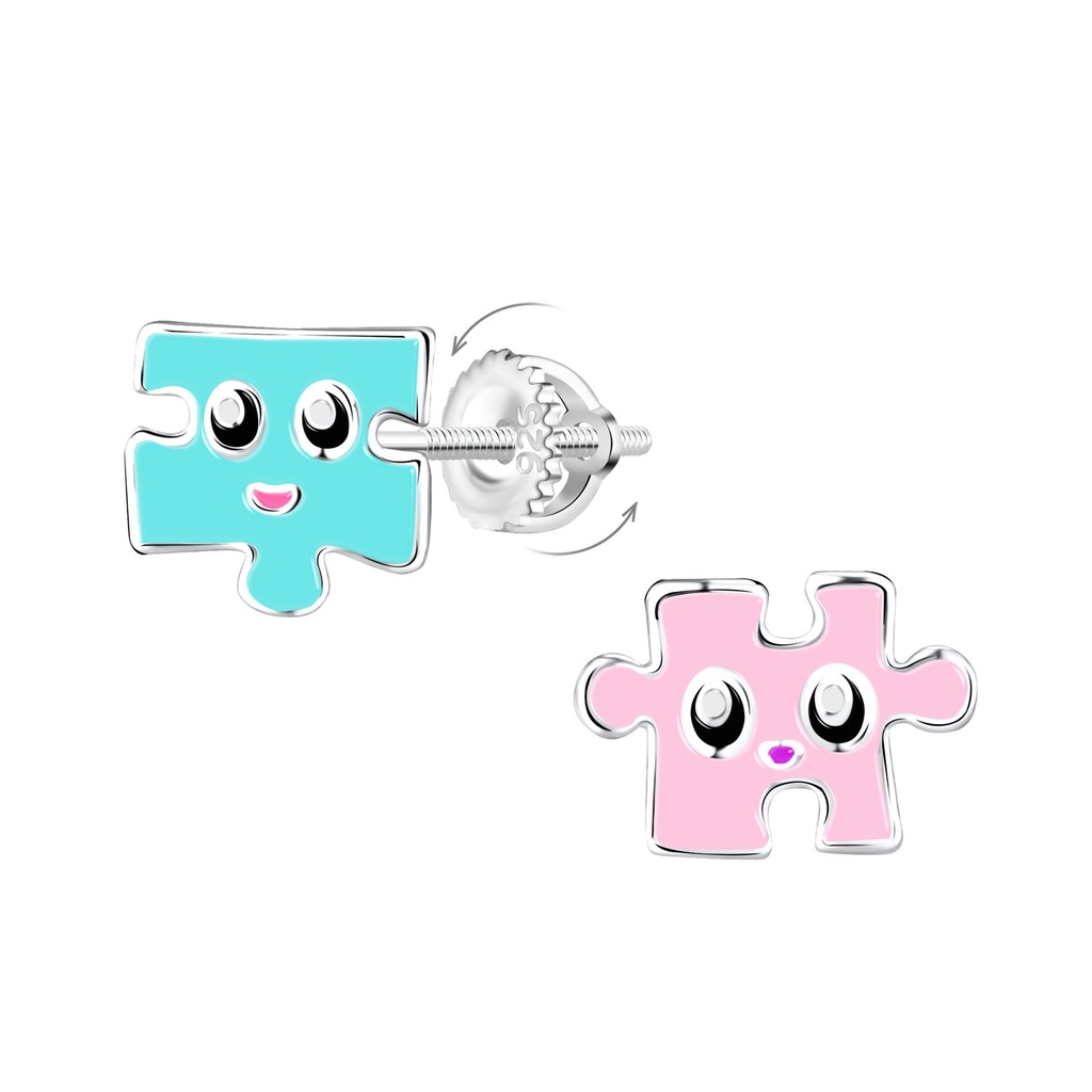 Silver Puzzle Screw Back Earrings
