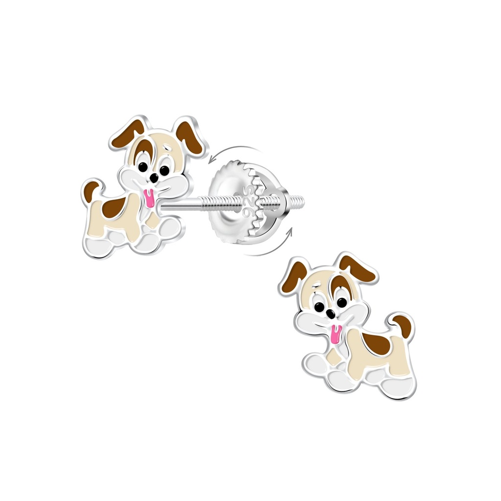 Boucles d'oreilles à fermoir à vis chien en argent