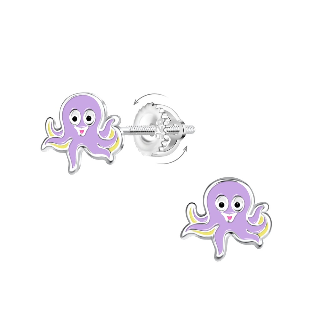 [10023209] Silver Octopus Screw Back Earrings