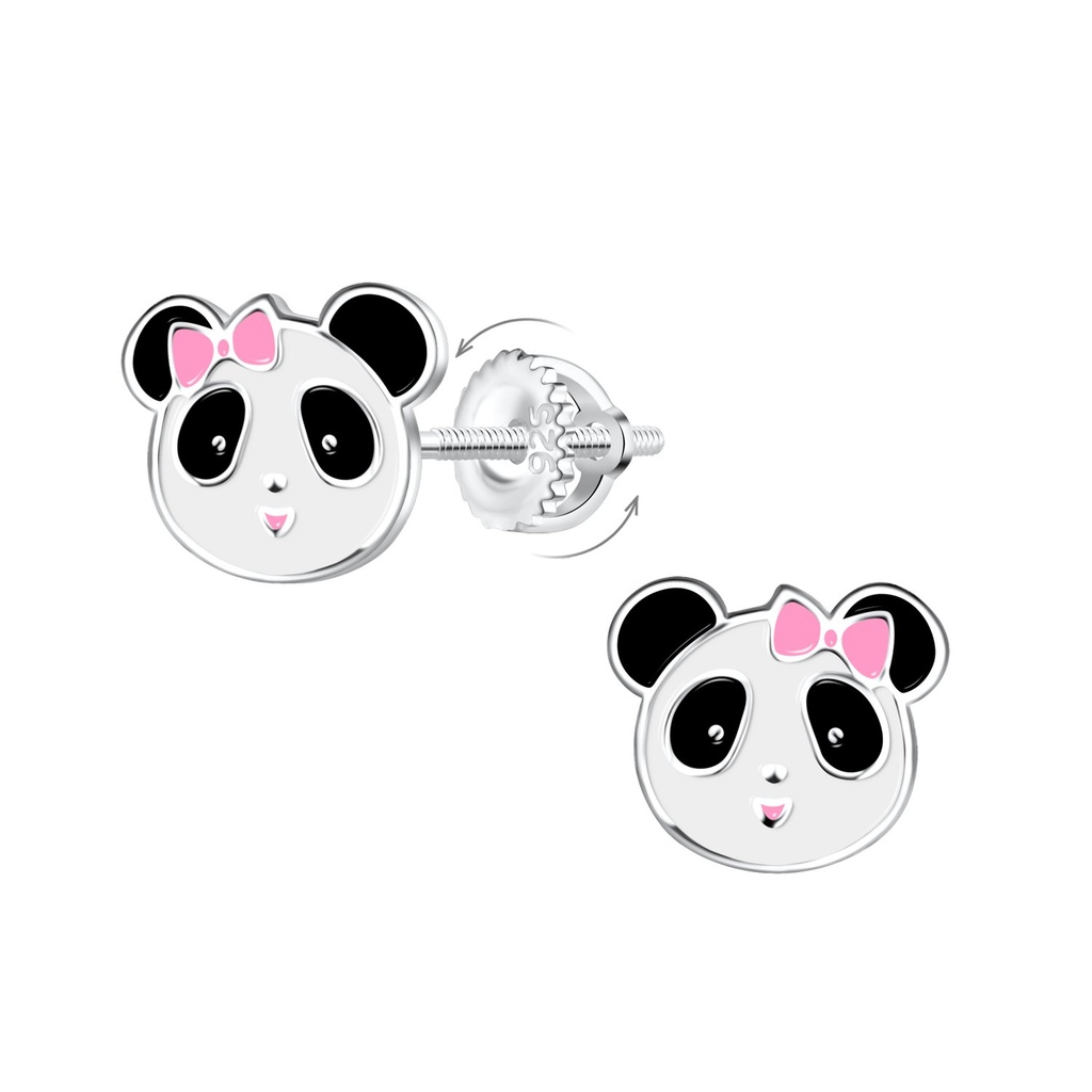 Boucles d'oreilles à fermoir à vis panda en argent