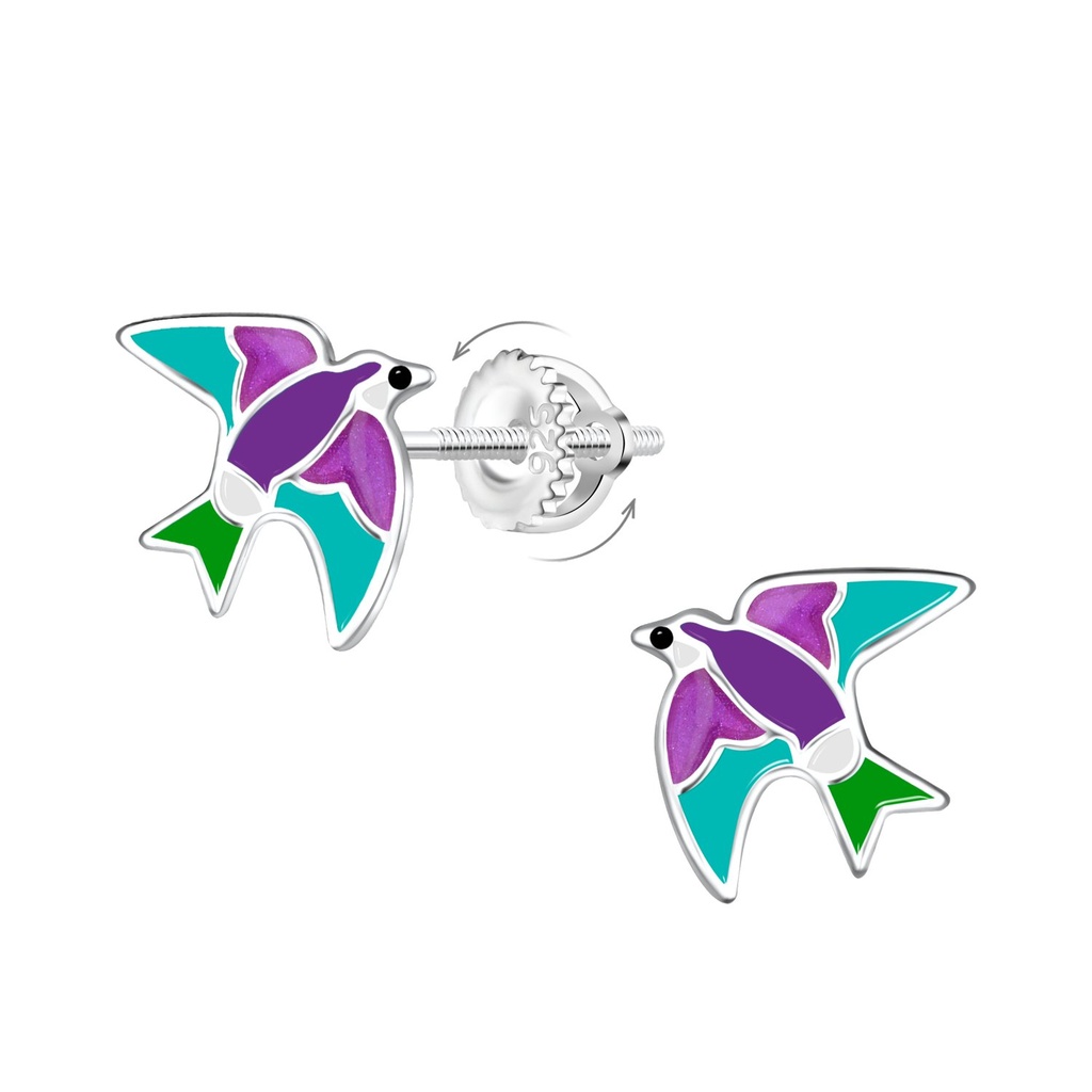 [10023115] Silver Bird Screw Back Earrings