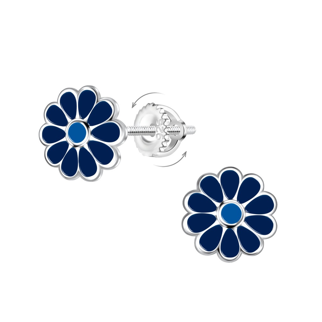[10023114] Boucles d'oreilles à fermoir à vis fleur marguerite en argent