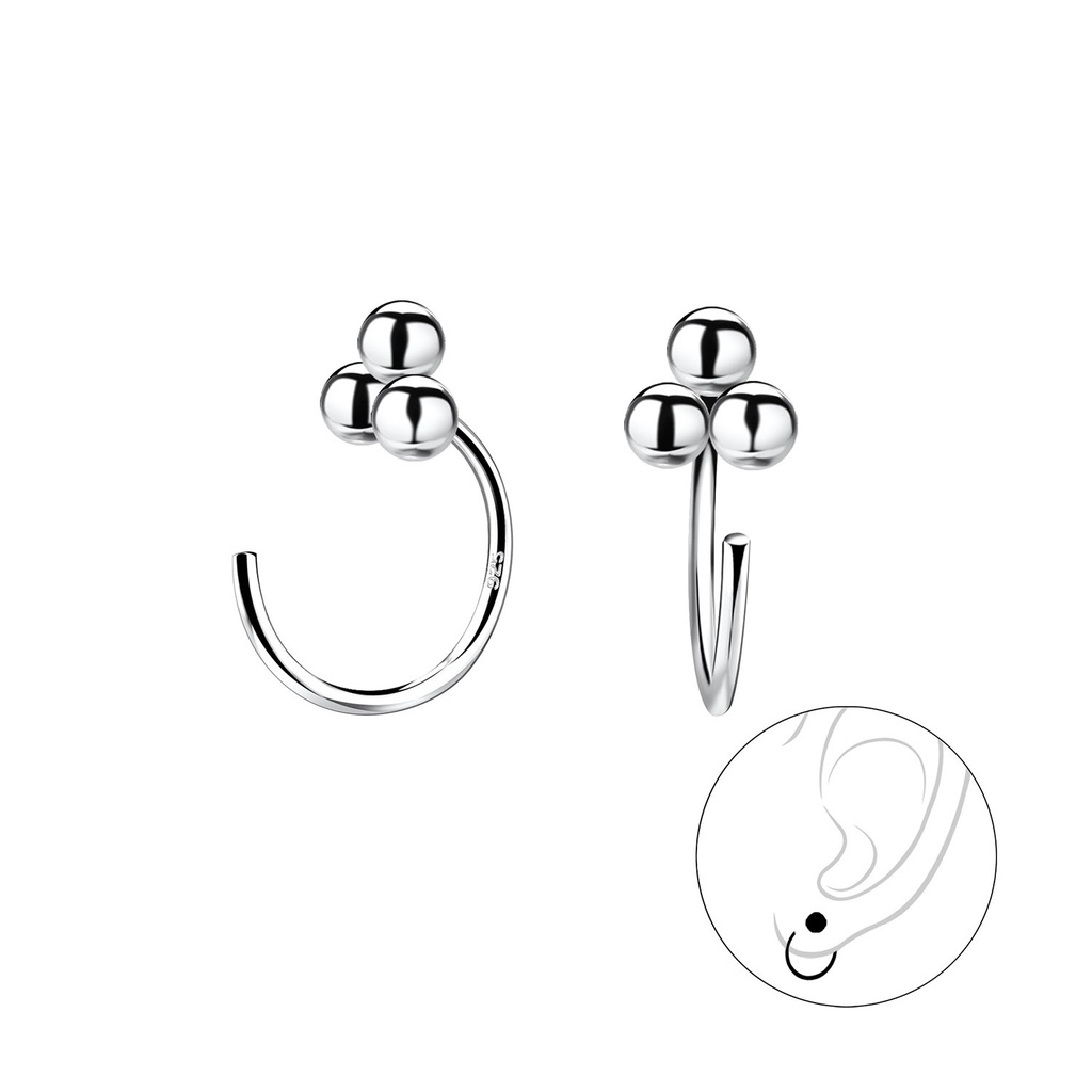 Silver Triple Ball Ear Huggers