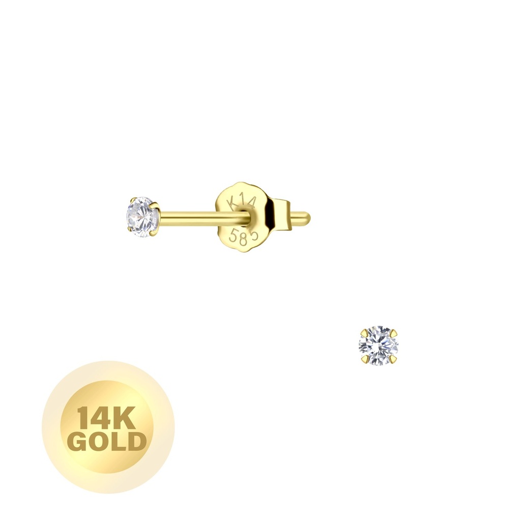 [10023824] Puces d'oreilles en or massif 14K zircon rond 2 mm