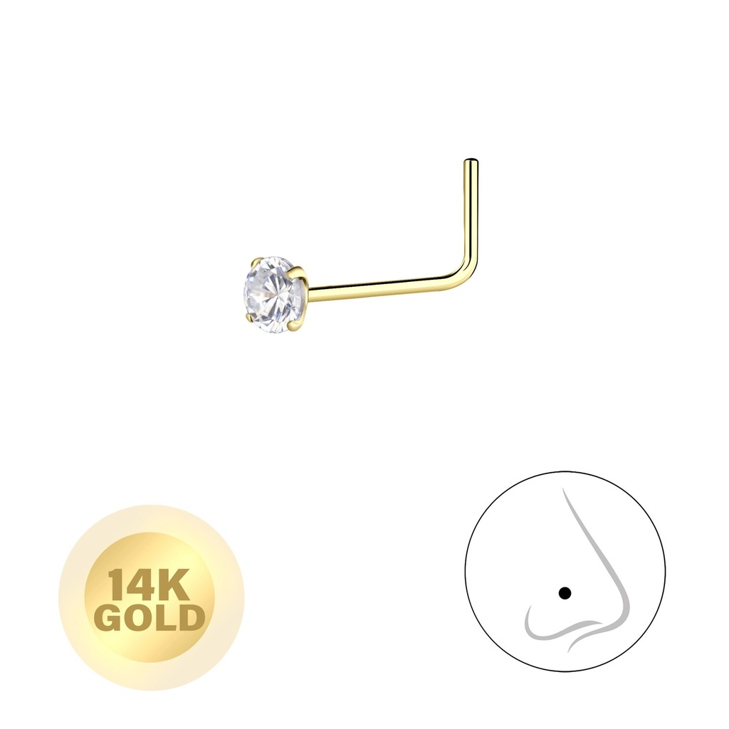 [10011993] 14K Solid Gold - 2.5mm Round Cubic Zirconia Nose Stud