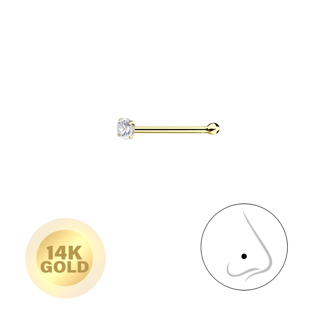[10011992] Clou de nez en or massif 14K zircon rond 1.5 mm avec boule
