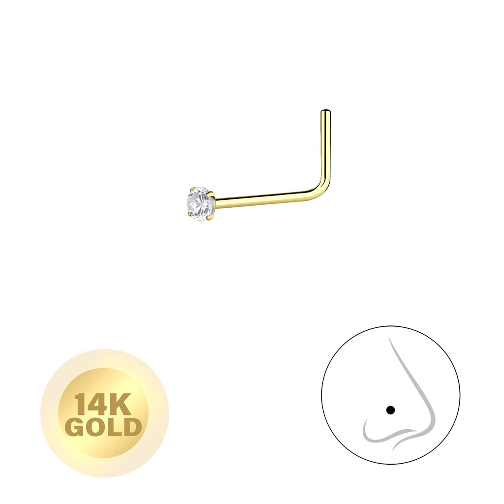 [10011994] 14K Solid Gold - 1.5mm Round Cubic Zirconia Nose Stud