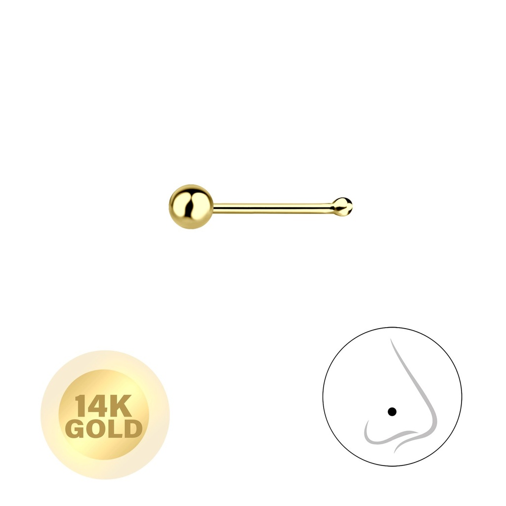 [10011991] Clou de nez boule en or massif 14K 2 mm avec boule