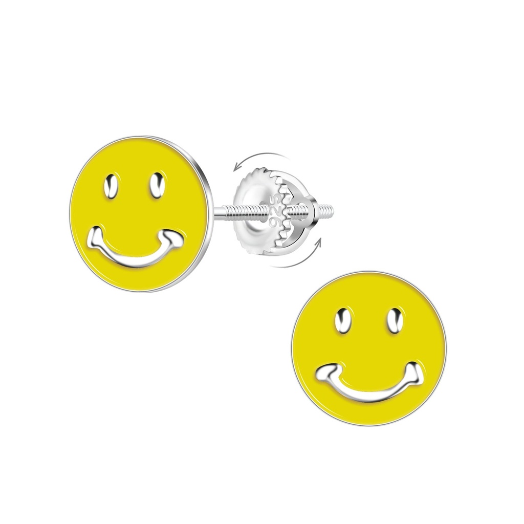 Boucles d'oreilles à fermoir à vis smiley en argent