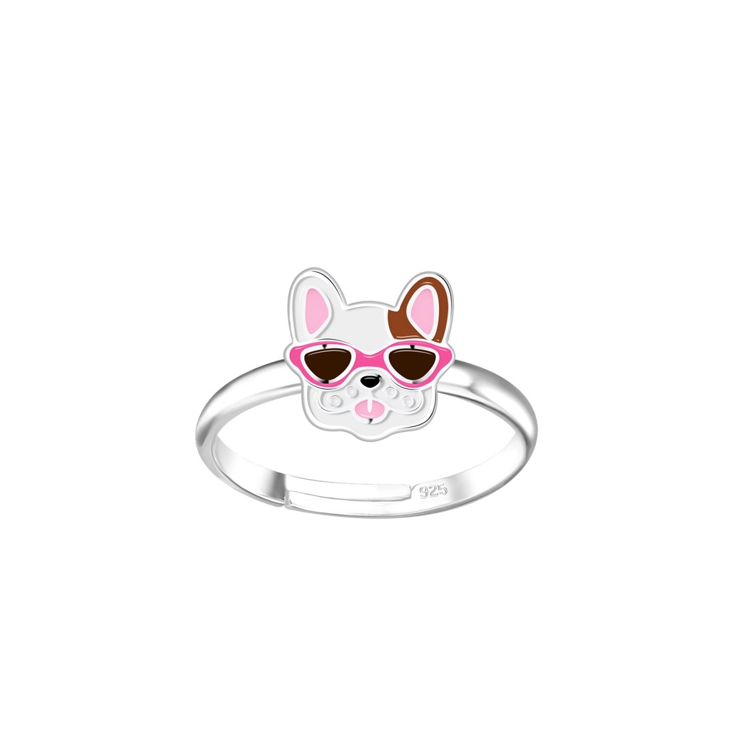 [10020088] Silver French Bulldog Adjustable Ring