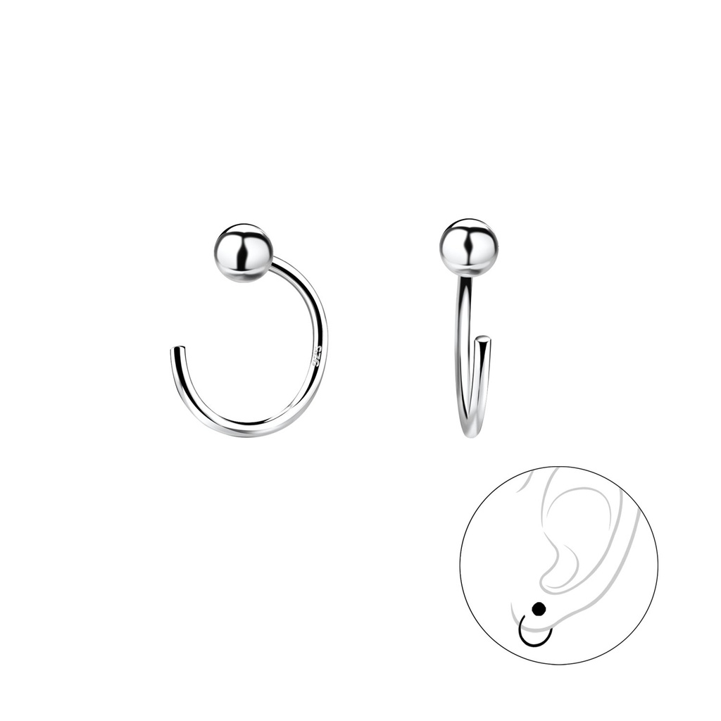 Ear huggers boule en argent 3 mm
