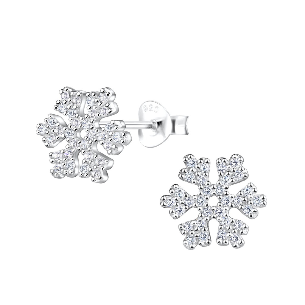 [10021915] Puces d'oreilles flocon de neige en argent zircon