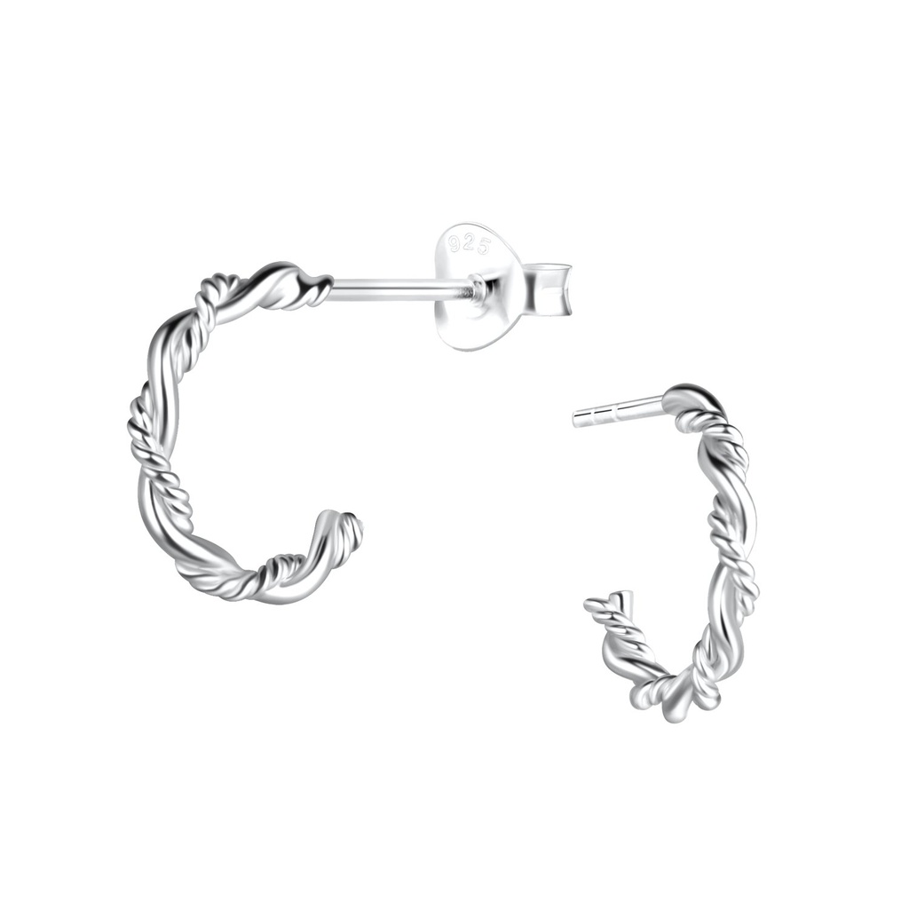 Puces d'oreilles demi-créole torsadées en argent