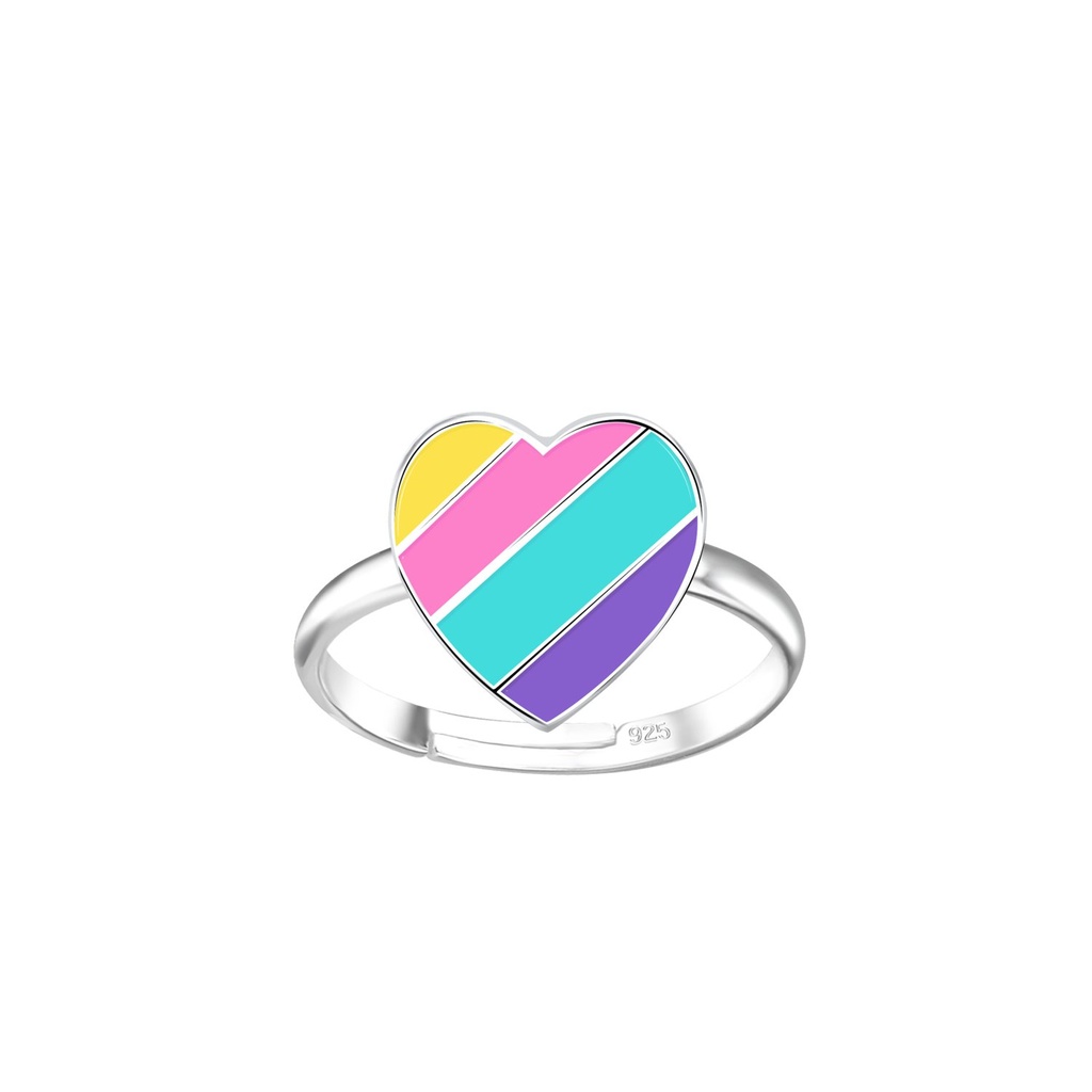 [10028328] Silver Rainbow Heart Adjustable Ring