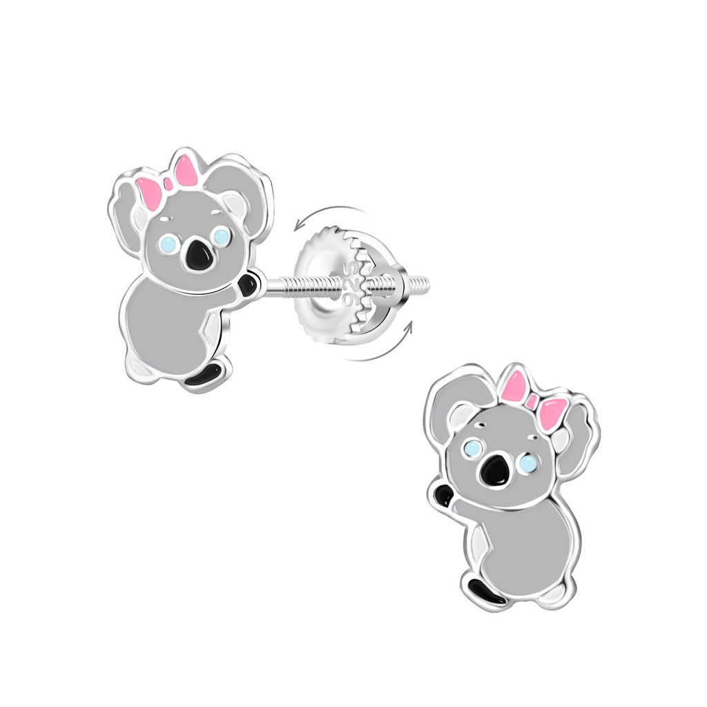 [10022554] Silver Koala Screw Back Earrings
