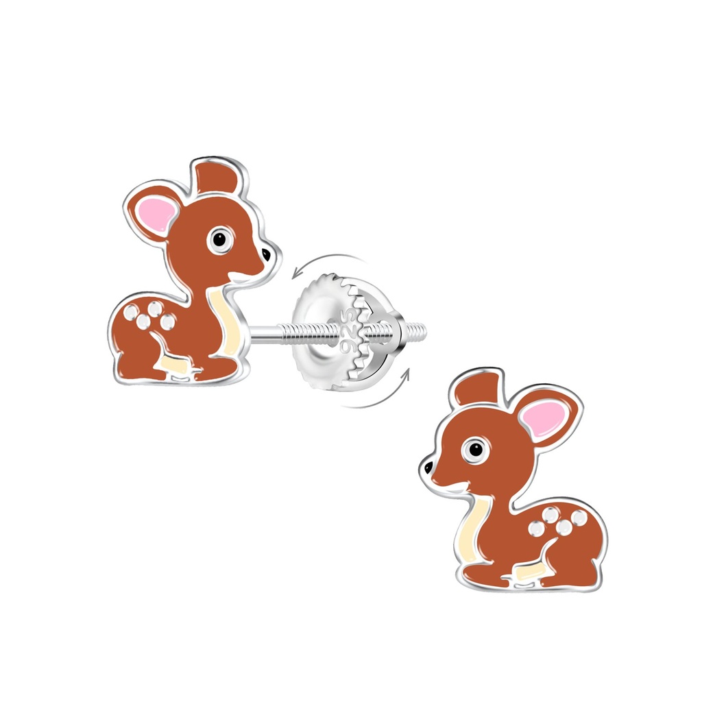 Boucles d'oreilles à fermoir à vis cerf en argent