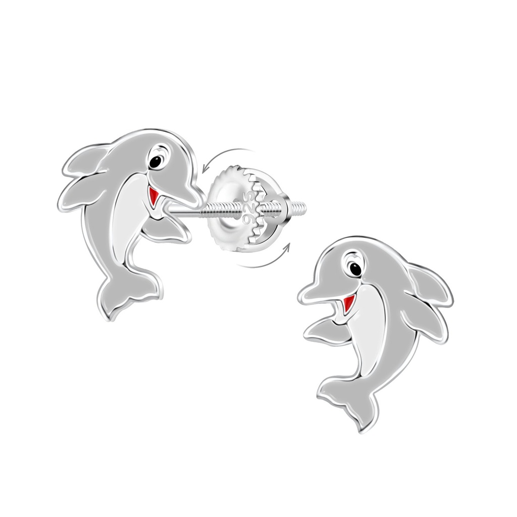 Boucles d'oreilles à fermoir à vis dauphin en argent