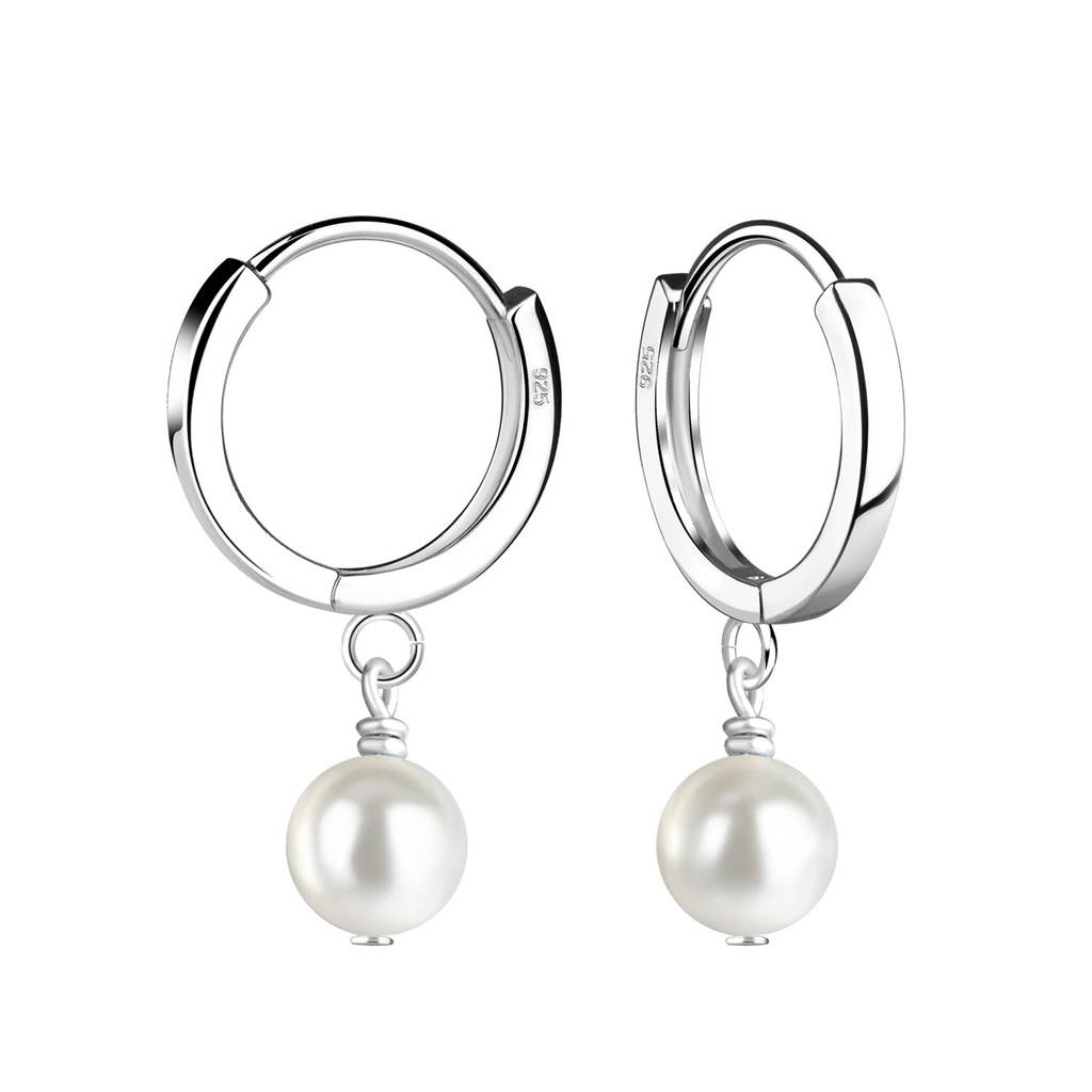 Créoles huggie en argent avec perle pendante