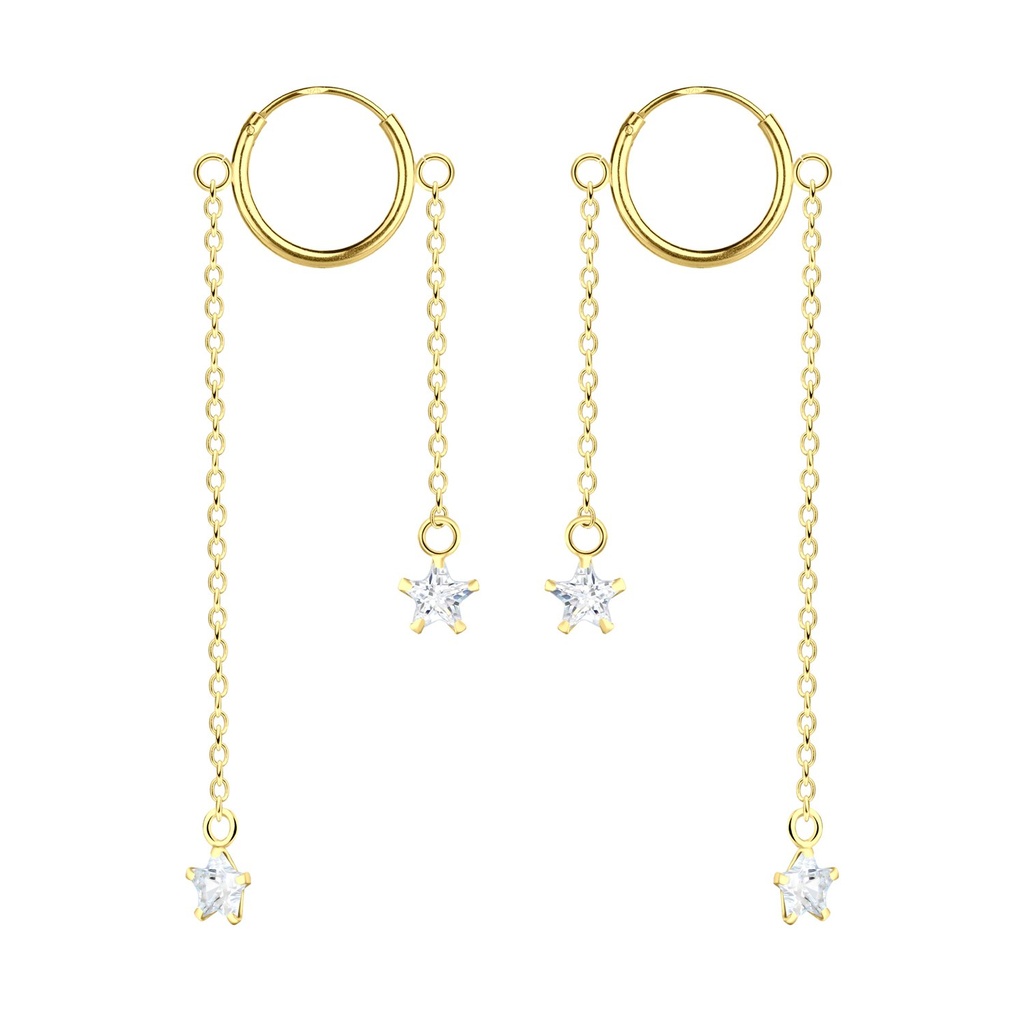 Silver Star Cubic Zirconia Charm Hoop Earrings