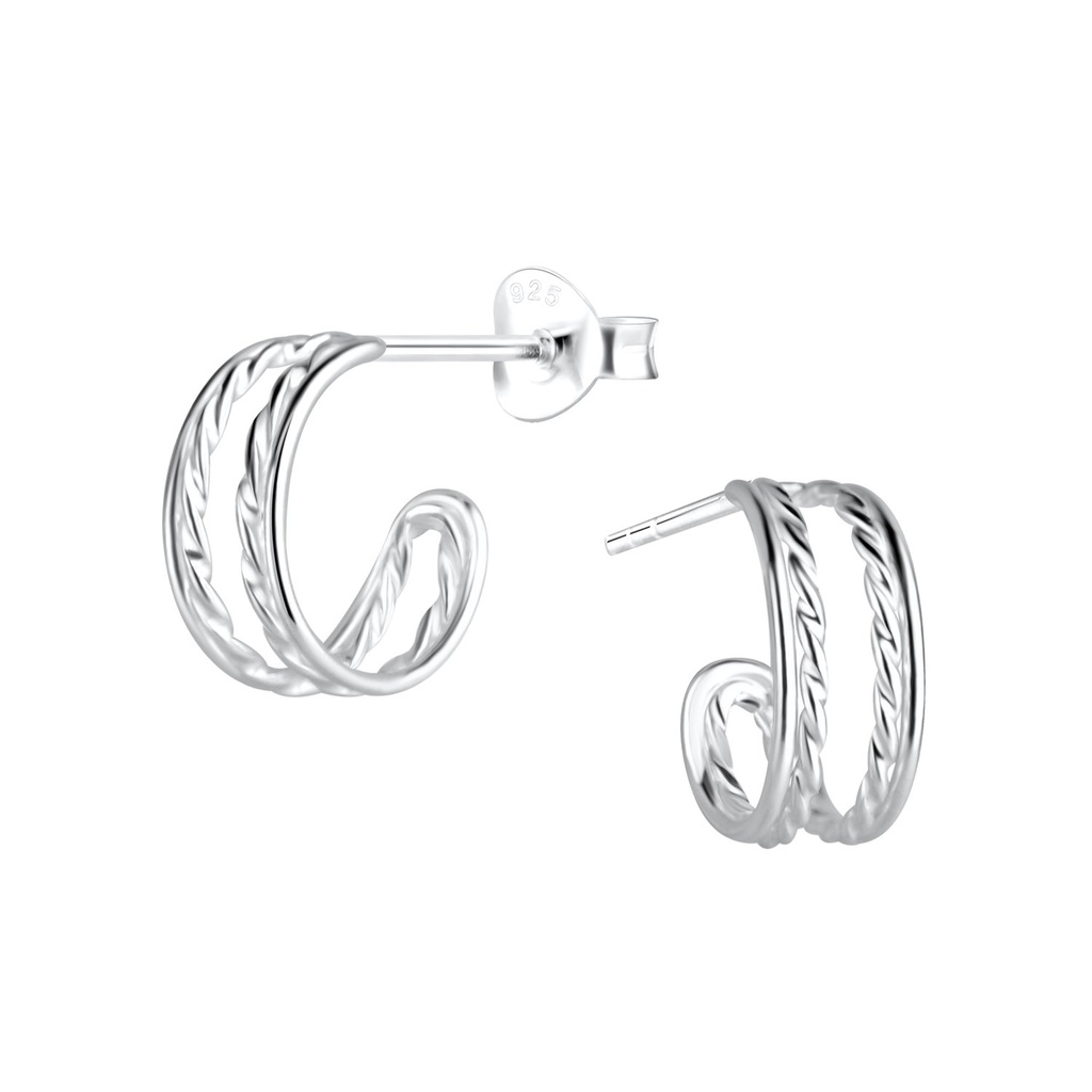 Silver Half Hoop Stud Earrings