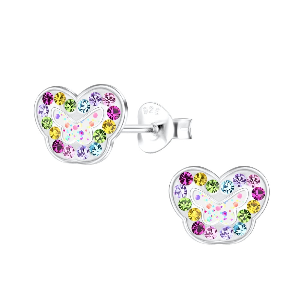 Silver Rainbow Butterfly Stud Earrings